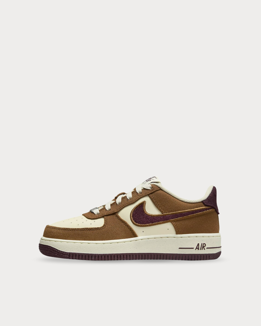 Kids Nike Air Force 1 Low - Light British Tan/Coconut Milk/Gum Dark Brown/Burgundy Crush