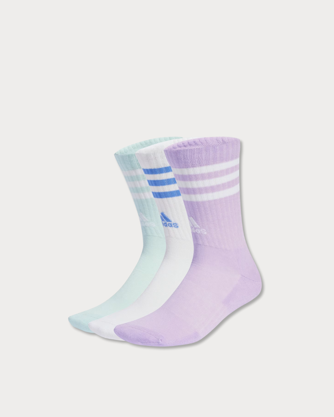 adidas 3-Stripes Cushioned Crew Socks 3 Pairs - Powder Plum / White / Halo Mint